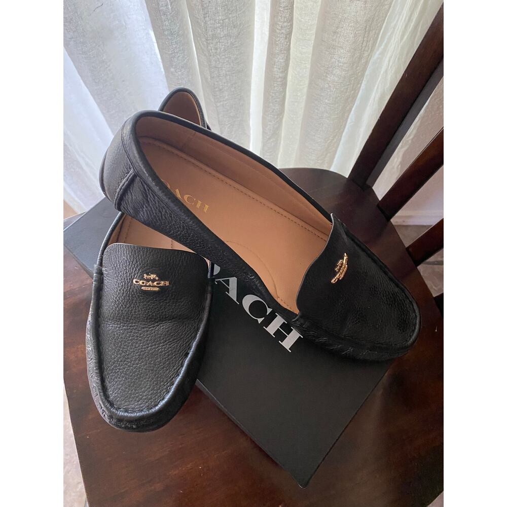 Coach Marley Driver Black Pebbled Leather Loafers Size 11B Gold Logo G4835 - Picture 2 of 9